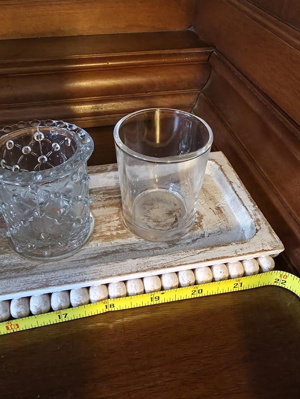 Mud Pie Beaded Wood Tray & Glass Votives - Picture 2 of 3